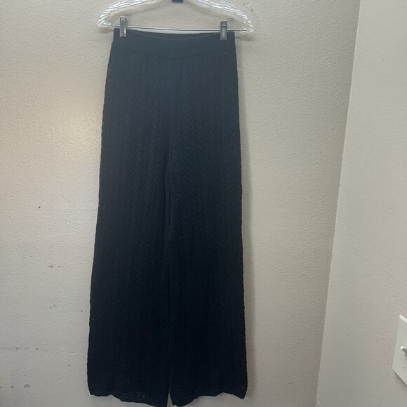 Lulus Black Knit Sheer Crochet Beach Swim Coverup Pants Boho Festival Size Small - Picture 3 of 9